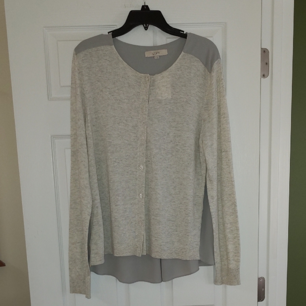 LOFT Gray and Cream Cardigan